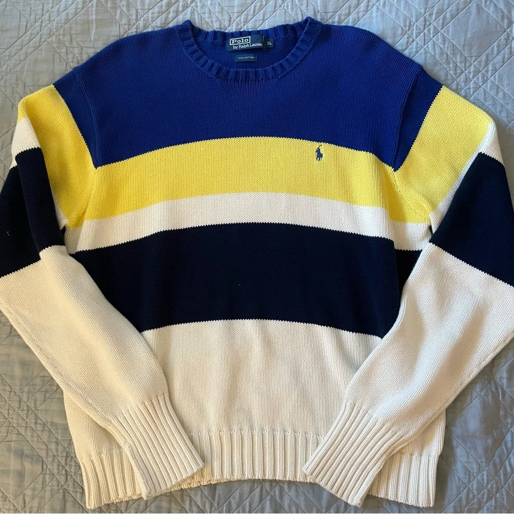 Polo Ralph Lauren Vintage Colorblock Stripe Cotton Crewneck‎ Sweater Size XL